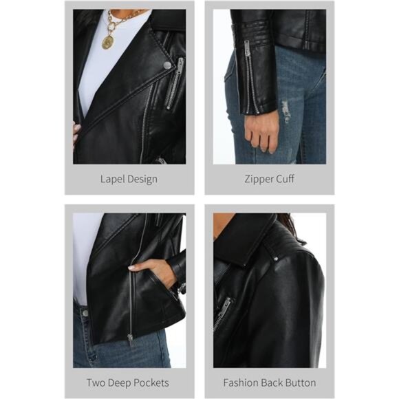 Women's Black Leather Jacket - Picture 5 of 5